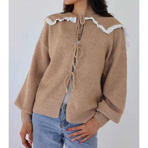 KLESIS Sweaters - NEW KLESIS opalite lace collar sweater in caramel